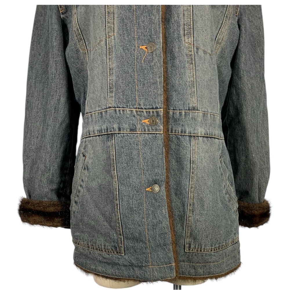 Vintage Marvin Richards Denim Faux Fur Lined Jacket Size Large - Picture 6 of 12